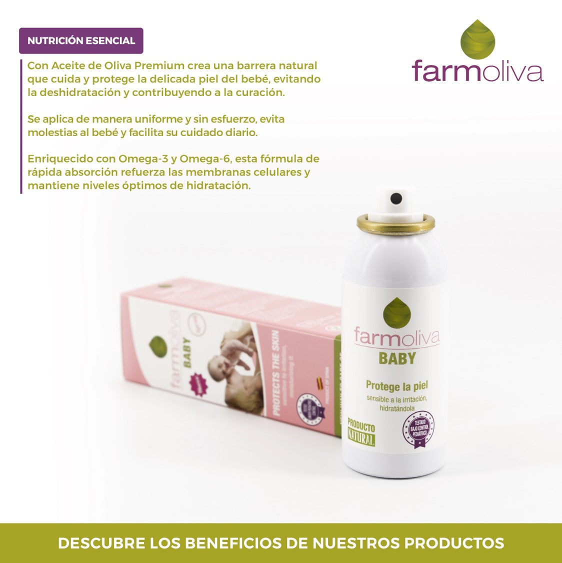 Aceite cuidado piel de bebé oliva virgen extra Farmoliva Baby